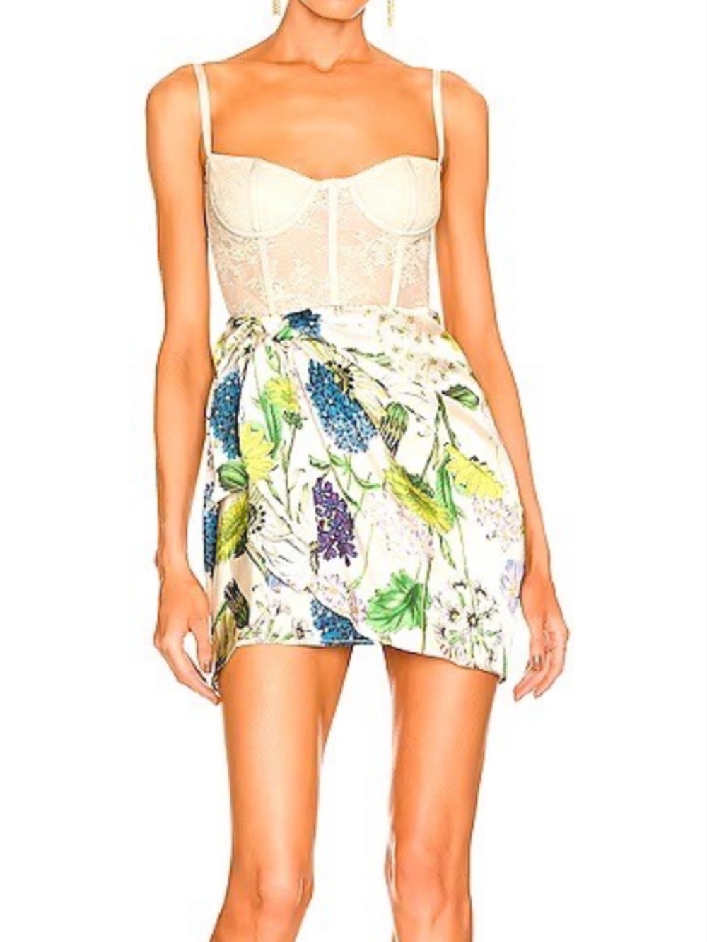 Katie May White Floral Wrap Mini Skirt with Blue & Green Print